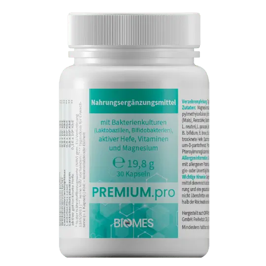 Produktfoto PREMIUM.pro BIOMES probiotische Nahrungs&shy;ergänzungs&shy;mittel in Deutsch
